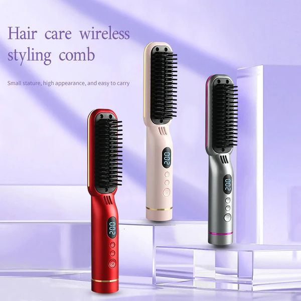 Peigne à lisser les cheveux sans fil, 4000mAh, avec affichage LED, brosse à lisser, appareil de coiffure, pince à cheveux, 240119