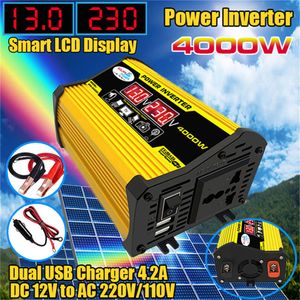 Onduleur de puissance de voiture 4000W, 12V à 110V ac 220V, transformateur de tension, convertisseur d'onde sinusoïdale, onduleur solaire, affichage LED