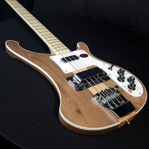 4001 Zeldzame doorzichtige Walnut Vintage 4000 4003 4 String Electric Bass Guitar Neck Thru Body One PC Neck Body