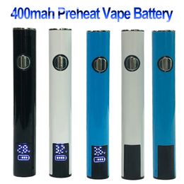 Bilestrices de vape de 400 mAh con botón de pantalla Precalentamiento de voltaje ajustable cigarrillos electrónicos Batería recargable Tipo-C Batterías de logotipo personalizado Embalaje de logotipo