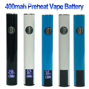 Batteries de vape 400mAh avec bouton d'écran d'affichage Préchauffage de tension de tension E-cigarettes Battelles de batterie de type C Emballage de logo personnalisé