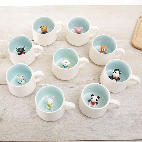 400ml 3D Morning Mugs Home Office Animal Coffee Mugs Panda Monkey Lion Tiger Cat Mouse Taza de cerámica