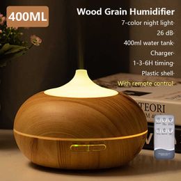 400 ml humidificateur d'air électrique diffuseur d'arôme brumisateur grain de bois humidificador avec lampe à LED huile essentielle pour la maison 210724