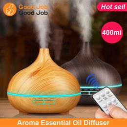 400ml Aroma Huile Essentielle Diffuseur Humidificateur d'air Télécommande Xiomi avec grain de bois pour bureau maison 210724