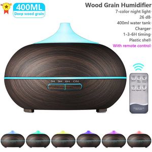 Humidificateur d'air ultrasonique de diffuseur d'huile essentielle d'arome de 400 ml pour Xiomi avec la maison de bureau de télécommande de Grain de bois 210724