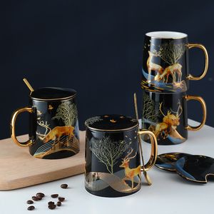 Taza de café de cerámica de 400ml con tapa, cuchara para agitar para oficina y hogar, Ideas divertidas de regalos para parejas, amigos, amistad