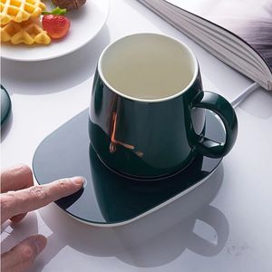 Juego de posavasos para taza de café de 400 ml Taza de cerámica con calentamiento automático que mantiene la temperatura de 55 grados 240301