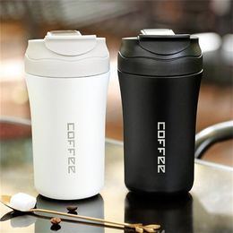 Taza termo de café de acero inoxidable doble de 400ml con pajita, termo de vacío multifuncional para coche, taza aislada de viaje portátil 211223297v