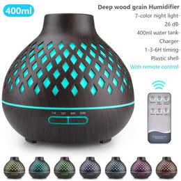 400 ml elektrische aroma diffuser ultrasone luchtbevochtiger led lamp aromatherapie afstandsbediening houtnerf Xiomi olie 210724