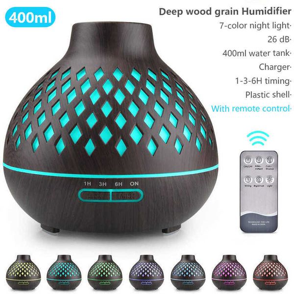 Difusor de Aroma eléctrico de 400ML, humidificador de aire ultrasónico, lámpara LED, aromaterapia, Control remoto, grano de madera, aceite Xiomi 210724