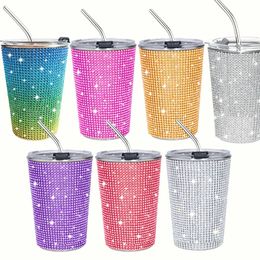 Gobelet à paillettes de 400ml, en paille, isolé sous vide, bouteille de lait glacé, cadeau de fête, tasse de voyage pour fille 0