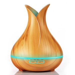 Difusor de aceites esenciales LED de 400 ml, humidificadores de aire ultrasónicos con grano de madera, luces LED que cambian de 7 colores para el hogar