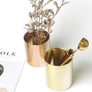 400 ml Nordic Style Messing Gold Vaas Rvs Cup Cilinder Pen Houder voor Desk Organizons W7390