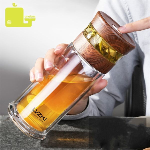 400 ml portable double paroi borosilica verre thé infuseur bouteille d'eau avec couvercle filtre automobile tasse de voiture cadeau créatif gobelet 201221