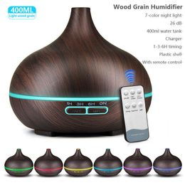 400 ml Afstandsbediening Aroma Olie Diffuser Hout Elektrische Luchtbevochtiger Ultrasone Xiomi Air Aromatherapy Mist Maker Home 210724