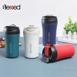 Tasse thermique de bière de tasse thermique de 400 ml Double tasse de thermos de café d'acier inoxydable avec la tasse d'eau isolée par voyage portative de flacon à vide de voiture de paille 220509