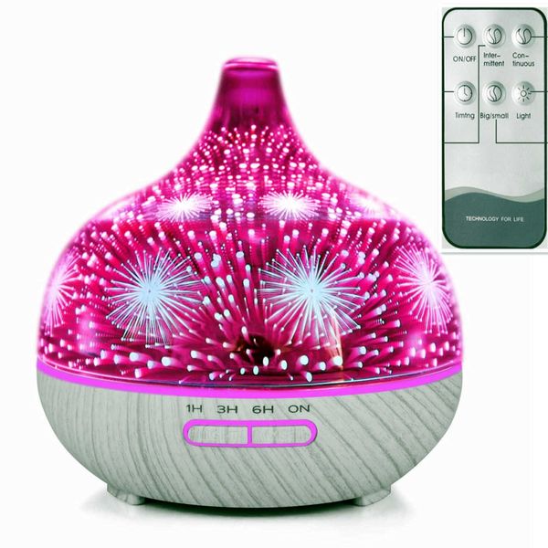 Humidificateur ultrasonique de 400 ml avec télécommande 3D Feux d'artifice Aromathérapie Huile essentielle Diffuseur d'air Diffuseurs en verre pour chambres 210724