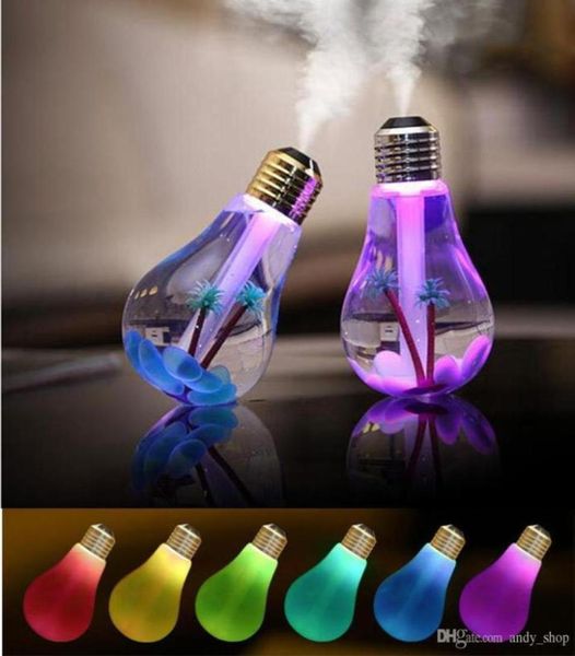 Humidificador de aire ultra USB de 400 ml, luz nocturna colorida, difusor de aroma de aceite esencial, lámpara con forma de bombilla con paisaje interior 32090088699517