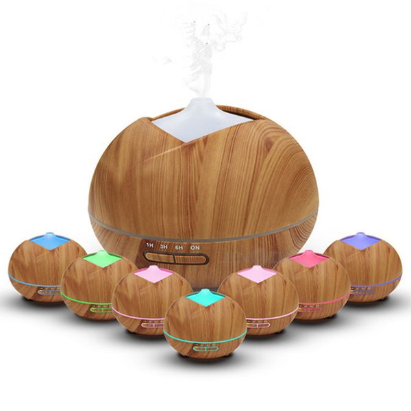 Humidificateur à grain de bois 400 ml Humidificateur d'air en bois Humidificateur à ultrasons Aroma Diffuseur d'huiles essentielles Portable Mist Maker avec LED 7 couleurs