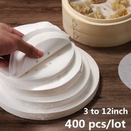 400pc / sac Air Fryer Bamboo Steater Paper Lineres Papier en pâte de bois perforé