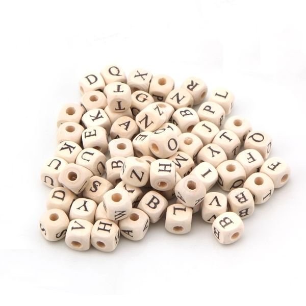 400 Pcs 10 * 10 mm Sélectionné En Bois Naturel Alphabet Perles Cube Carré Dés Lettre Perles Jouets Pour Bijoux Conclusions Kid Craft Project Y200730