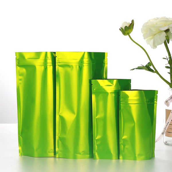 Sacs d'emballage en Mylar debout en aluminium vert, 400 pièces, pochette d'emballage refermable, différentes tailles, sac de stockage des aliments à fermeture éclair