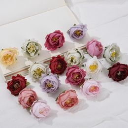 400 unids/lote 4,5 cm Color rosa cabezas de flores de seda artificiales decorativas Scrapbooking hogar boda cumpleaños fiesta decoración falsa Rosa flores 2227