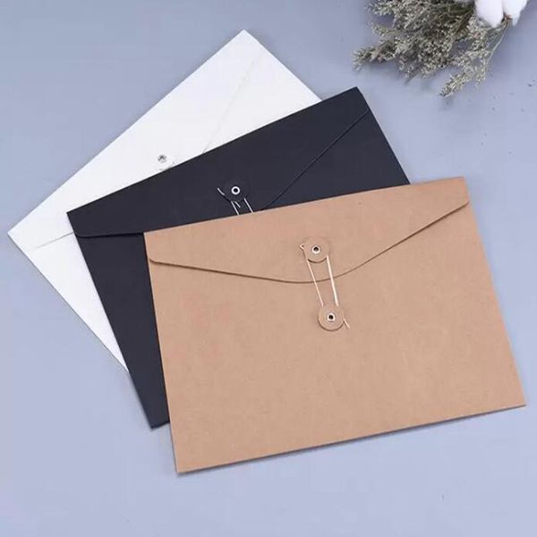 400 pcs/lot papier Kraft brun A5/A4 porte-documents sac de rangement de fichiers enveloppe de poche avec cordon de rangement serrure pochette de fournitures de bureau