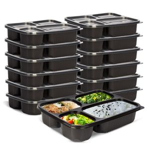 400 stks / partij Disposable Meal Prep Containers 4 Compartiment Voedsel Opbergdoos Magnetron Veilige Lunchboxen Groothandel LX4509