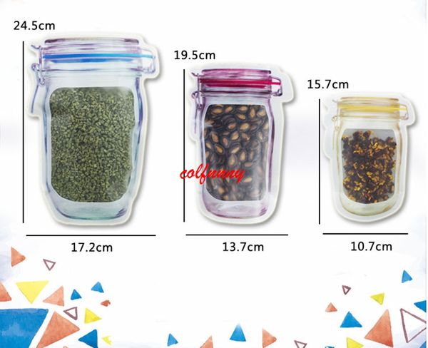 Récipient alimentaire en forme de pot Sac en plastique Bouteille transparente Modélisation Fermetures à glissière Stockage Snacks Box F052208