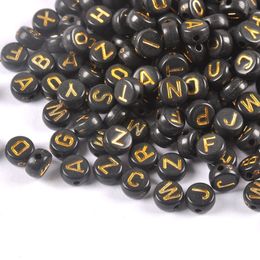 400PCs Mixed black and gold Acrylic Alphabet/Letter Round Beads For Jewelry Making 7x4mm YKL0797 Y200730