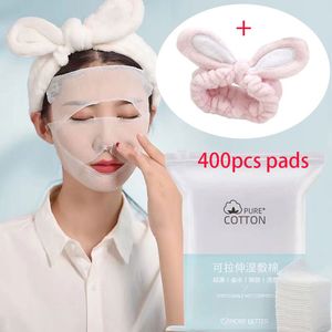 400 stks Mummy Face Make -up katoenen pads met geknipte haarband rekbare elasticiteit wegwerp Consmetisch katoenmasker natte kompres doekje