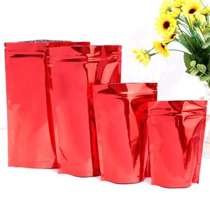 400 stks stand-up rode verpakking tassen hersluitbare mylar aluminium folie verpakking pouch Verschillende maten ritrus lock voedsel opbergtas