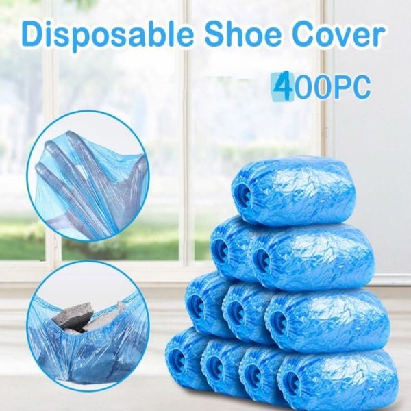 400pcs Couvre-chaussures imperméables Couvre-chaussures jetables en plastique Homes de protection élastiques dépassent les outils de maison anti-glissement A40 235V