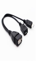 400PCSLOT 21cm noir 2 en 1 OTG Micro USB Host Power Y Splitter USB Adaptateur à micro 5 broches mâle féminin Câble court DHL ShipM2666309