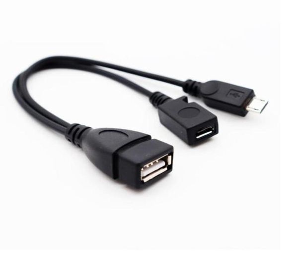 400 pcslot 21 cm noir 2 en 1 OTG Micro USB hôte puissance Y répartiteur adaptateur USB vers Micro 5 broches mâle femelle câble court DHL Shipm2313126