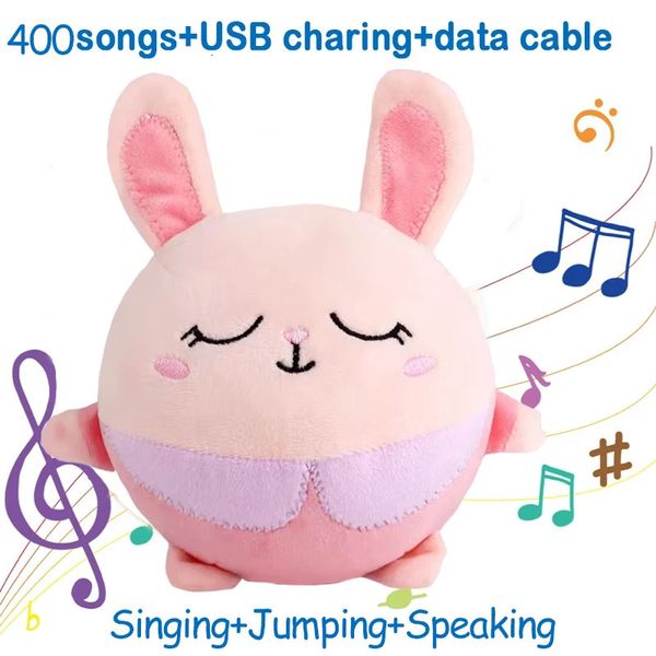 400Songs Parlant Electronic En peluche Jumping Rabbit Ball Recordable Doll Toys rebondissant USB Chant Pet Toys for Kids Gifts 240515