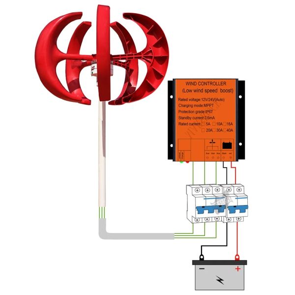 400W 5 lames 12v24V Basse vitesse de vent Démarrer les éoliennes verticales Générateur MPPT Contrôleur SILER