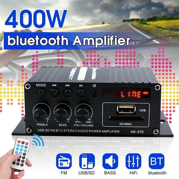 Amplificador de potencia para coche de 400 W, 2 canales, Hifi, Subwoofer para el hogar, amplificador de Audio, altavoz de sonido estéreo, soporte de Control remoto bluetooth 211011