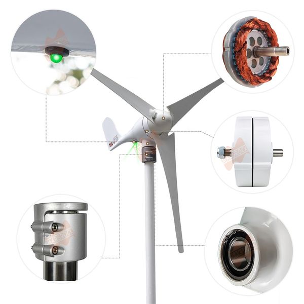 400 W Windmill 2m/s Velocidad de arranque baja AC12V 24 V con controlador MPPT ensambla de manera flexible 3 o 5 cuchillas Generador de turbinas eólicas pequeñas