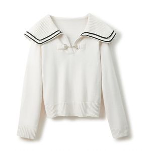 401 XL 2024 Milan Runway Spring Summer Brand Same Style Sweater Lange mouw Witte revershek Kantigan Hoogwaardige dames Qianhe