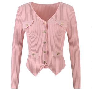 403 2023 Springmerk Same Style Sweater Lange Mouw V Hals Black Wit Pink Blue Fashion Dames Kleding Hoge kwaliteit Dames YL