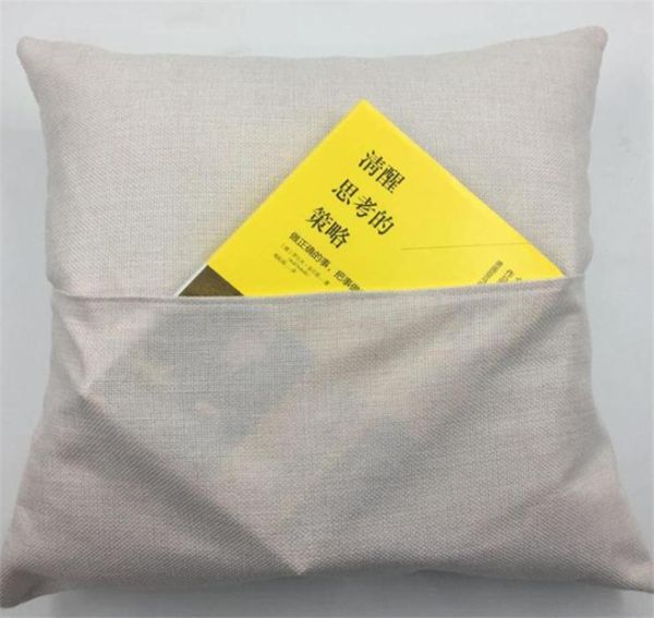 4040cm sublimation Blank Book Pocket Pocket Oreiller Cover Solid Color DIY Polyester Linen Coussin Coussins Home Decor7068730