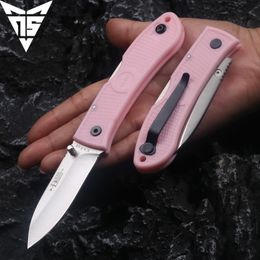 4062 EDC Mini Pocket Knife, lame plate, étalon de pouce ouvert manuellement, poignée en nylon rose avec clip de ceinture (lame noire)