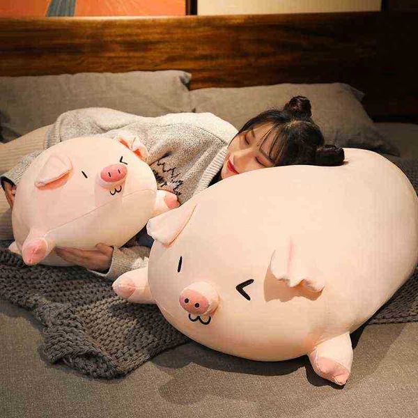 4080Cm Cerdo Gigante Lleno Muñeco Acostado Felpa Piggy Juguete Animal Suave Felpa Almohada Para Niños Bebé Reconfortante Regalo De Cumpleaños J220729