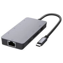 4081-0311 Mini adaptateur hub Type-C 8-en-1 USB3.1 Station d'accueil d'extension USB-C vers 4K HDGigabit Ethernet3 USBPD100W3.0 Prise en charge de la carte mémoire TF Transmission de données 5 Gbit/s