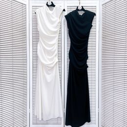 409 XXL 2024 Milan Runway Dress Spring Summer Mouwess Mid Calf Black Wit merk dezelfde stijl damesjurk mode mode hoge kwaliteit louxi