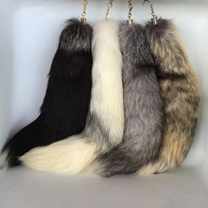 40cm 16 Real Fox Fur Tail Keychians Cosplay Toy Keyrings Car KeyChain Bag Charm Tassels245H