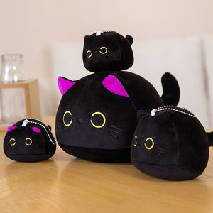 40 cm/55 cm knuffelige zwarte kat pluche pop grote dikke cartoon gevulde round ball katten plushie meisje's tas speelgoed chilren cadeau la517