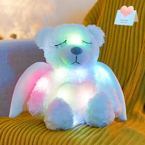 40 cm Horn Bright Bear Doll Touet en peluche avec ailes douces et mignons pp coton blanc remplissage animal adapté aux enfants et aux jouets lumineux 240424